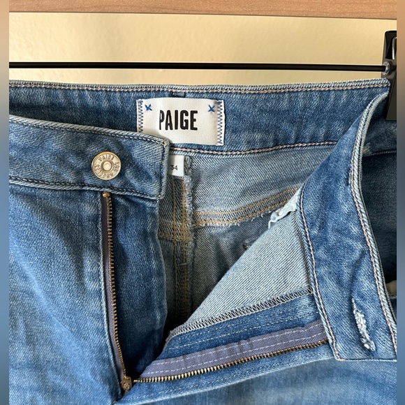 PAIGE Denim Sarah Slim Straight Distressed Jeans Size 34 - Picture 9 of 14